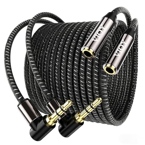 VIOY 3.5mm Male to Female Headphone Extension Cable Right Angle 2 Pack 15FT - size: 15FT+15FT