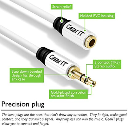 15ft 3.5mm Extension Cable, GearIT 2-Pack Pro Series Preminun Gold Plated 15 Feet 3.5mm Auxiliary Audio Stereo Extension Male to Female Cable, White - color: White, size: 15 Feet (2-Pack)