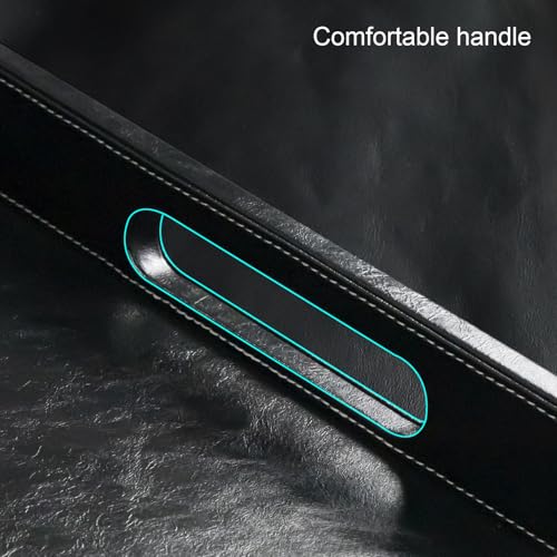 25 x 18 inches Leather Ottoman Serving Tray with Hole Handles, Rectangle Large Modern Service Tray for Living Room, Coffee Table, Bed, Tea, Food, Butler Countertop, Kitchen, Dinner, Picnic (Black) - color: Black, size: 25" x 18" x 2"