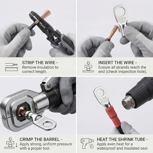 10PCS 10 Gauge Wire Connectors with Heat Shrink Tubing, Battery Terminal Ends, Tinned Copper Ring Terminals for AWG 12-10 - for Automotive, RV, Solar & Outdoor Power Equipment (SC6-8) - size: SC6-8