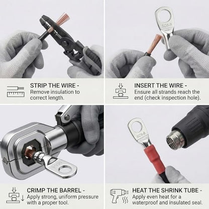 10PCS 10 Gauge Wire Connectors with Heat Shrink Tubing, Battery Terminal Ends, Tinned Copper Ring Terminals for AWG 12-10 - for Automotive, RV, Solar & Outdoor Power Equipment (SC6-8) - size: SC6-8