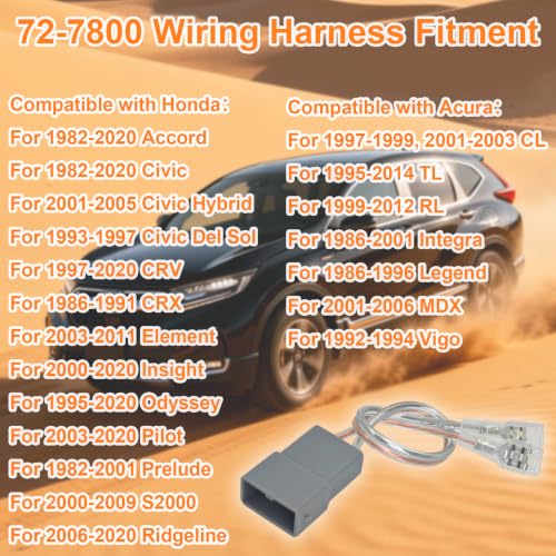 72-7800 (Pack of 4) Car Speaker Connector Harness - Compatible with 1990-Up Honda & Acura Civic Accord CR-V Ridgeline Element Integra TSX RSX CL ILX MDX RL TL - Door Speaker Wire Adapter