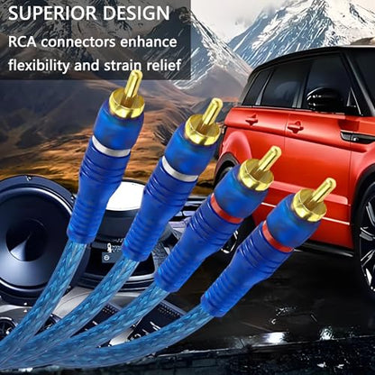 MAYWILLA RCA Car Audio Y Splitter Cable 2 Channel to 4 Channel RCA Car Audio Interconnect Cable 2 Male to 4 Male Gold Plated Twisted Pair Adapter Cord OFC Full Shielded with Noise Reduction (5M)