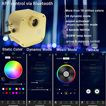 AZIMOM Bluetooth Control 16W Twinkle Fiber Optic Lights Star Ceiling Lighting Kits Mixed 430pcs 9.8ft Fiber Strands Remote RGBW Sound Activated Light Engine Car Home Indoor Ceiling Lighting Décor - size: Star+430pcs*(0.03+0.04+0.06)in*9.8ft