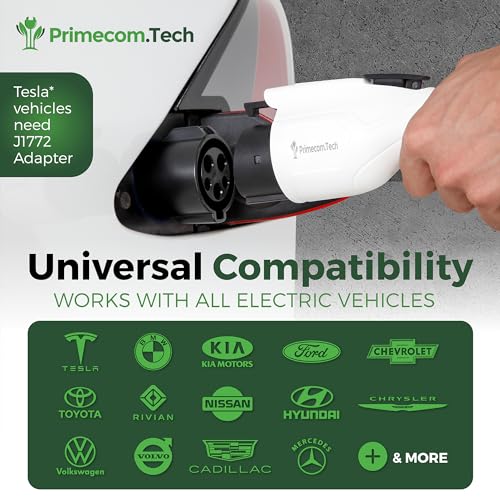 PRIMECOM Level 2 Electric Vehicle (EV) Charger (220V / 240Volt, 16Amp) Portable EVSE Smart Electric Car Charger, 30', 40', and 50 Feet Lengths (NEMA 6-50P, 50 Feet) - color: 6-50P, size: 50 Feet