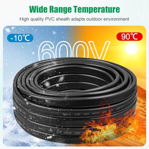 6/3 Wire with Ground - 15FT NM-B 6 Gauge Non-Metallic Sheathed Cable 100% Pure Copper 6 AWG 3 Conductor Residential Indoor Wire for Outlets, Switches, Other Loads and Lighting Wiring Projects etc. - size: 15FT, style: 6AWG/3