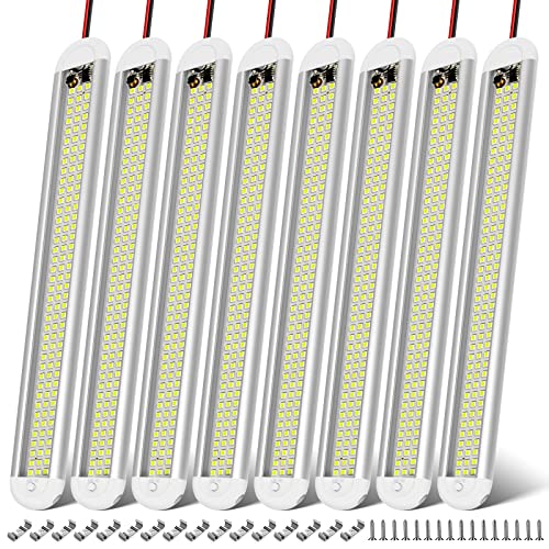 CT CAPETRONIX 12v LED Interior Light Bar, 120LEDs 1500LM 8W DC 12 Volt led Strip Lights with ON/Off Switch, for Enclosed Cargo Trailer, Car RV Van Truck Lorry Camper Boat Caravan Motorhome (8Pack) - size: 8PCS