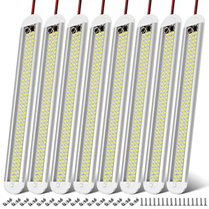 CT CAPETRONIX 12v LED Interior Light Bar, 120LEDs 1500LM 8W DC 12 Volt led Strip Lights with ON/Off Switch, for Enclosed Cargo Trailer, Car RV Van Truck Lorry Camper Boat Caravan Motorhome (8Pack) - size: 8PCS