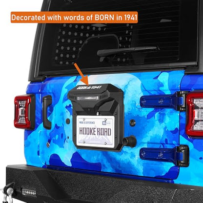 Hooke Road JL Spare Tire Delete License Plate Relocation w/3rd Brake Light for 2018-2025 Jeep Wrangler JL JLU, Tailgate Vent Cover Retains OEM Backup Camera