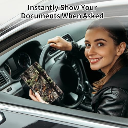 Car Registration and Insurance Card Holder, Vehicle License Documents Glove Box Compartment Organizer Wallet, ID Card Holder for Car Essentials Automobile, Camo Tree Branches - color: Camo Tree Branches