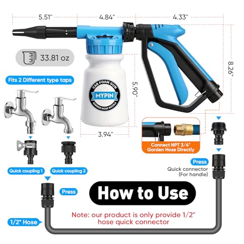 MYPIN Upgraded Car Wash Foam Gun, Foam Cannon, NEW Handle for Car Cleaning - style: Upgraded Handle Car Wash Foam Gun