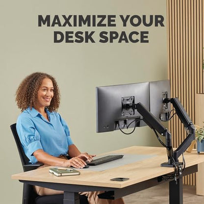 Fellowes Everyday Plus Dual Gas Spring Monitor Arm Holds Two Screens up to 32" Weighing 4.4-19.84 lbs ea, Height Adjusting, Tilt, Swivel, Rotate, VESA 75/100, Clamp or Grommet Mount, Cable Management - style: Everyday Plus Dual Arms
