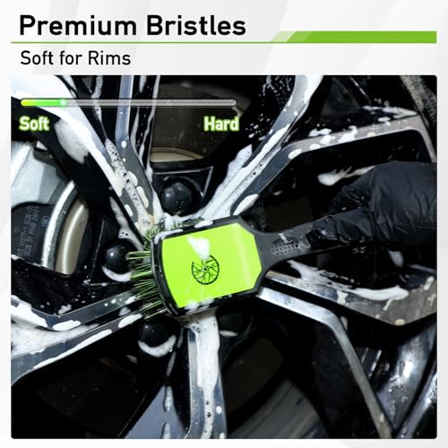 MVEQRRN 9PCS Boar Hair Car Detailing Brush Set,Car Wheel Brush Kit (Green) - color: 9pcs green detail wheel brush set