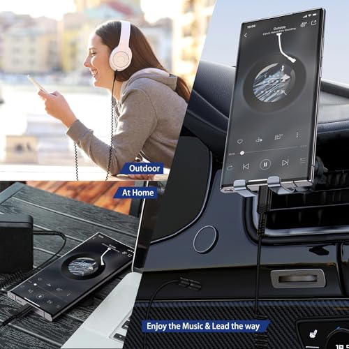 USB C to 3.5mm Aux Headphone Coiled Cable, Retractable Audio Jack Car Cord - color: Black-3