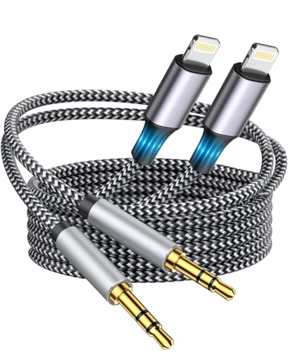 Apple MFi Certified Aux Cord for iPhone, Lightning to 3.5mm Jack Nylon Braided Audio Cable for iPhone 14 13 12 11 XS XR X 8 7 6 iPad to Car/Home Stereo/Headphone/Speaker (Silver-2Pack) - color: Silver-2Pack