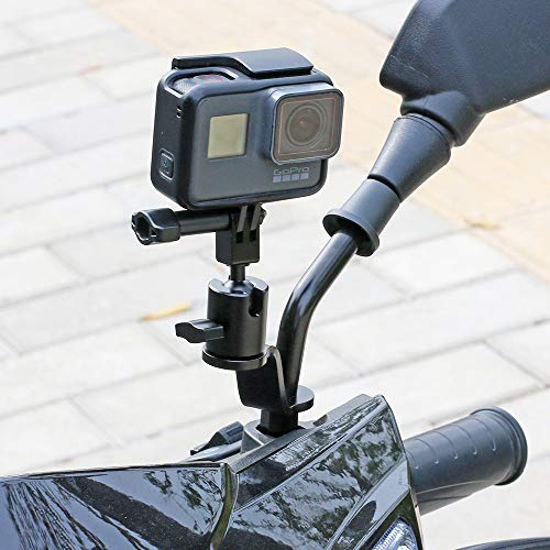 Aluminum Motorcycle Rearview Mirror Mount Bracket Holder Compatible with GoPro Hero 13/12/11/10/9/8/7/6(2018)/5 Black APEMAN AKASO TENKER Campark DJI Osmo Action 6/5 pro/4/3/2 and More