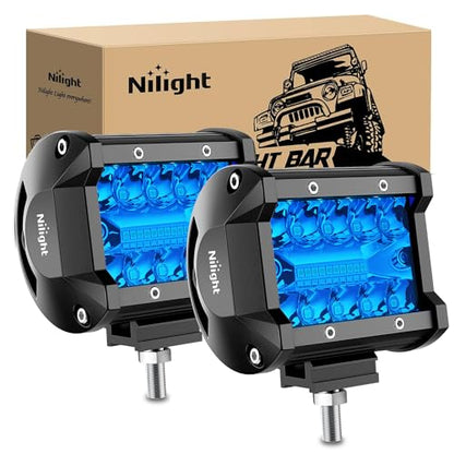 Nilight 4 inch LED Light Pod Blue Triple Row 2PCS 60W Flood Spot Combo Driving Fog Fishing Hunting Emergency Safety Signal Deck Trailer Lighting for UTV Pick-up Van Boat Tractor - color: Blue Led Pods