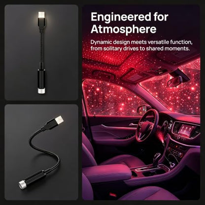 USB Star Projector Night Light, Adjustable Car Roof Star Light(Red) - color: red