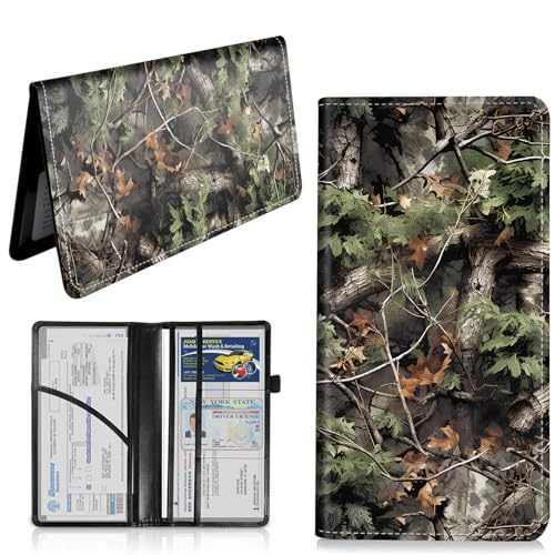 Car Registration and Insurance Card Holder, Vehicle License Documents Glove Box Compartment Organizer Wallet, ID Card Holder for Car Essentials Automobile, Camo Tree Branches - color: Camo Tree Branches