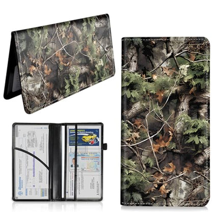Car Registration and Insurance Card Holder, Vehicle License Documents Glove Box Compartment Organizer Wallet, ID Card Holder for Car Essentials Automobile, Camo Tree Branches - color: Camo Tree Branches
