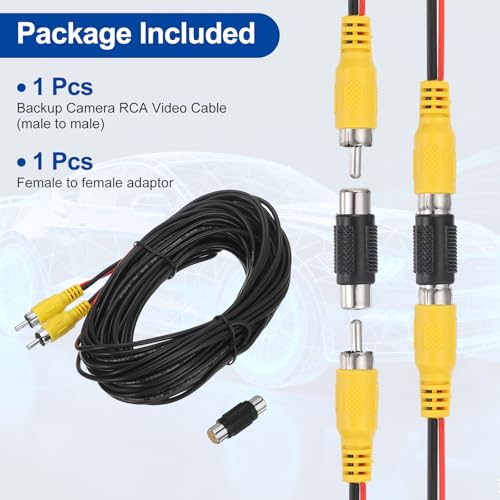MECCANIXITY Backup Camera RCA Video Cable, 15m/49.2ft RCA Car Rear Reverse Camera Video Extension Cable & Detection Wire for Truck Bus SUV, Male to Male, with Female to Female Coupler - size: 15m/49.2ft