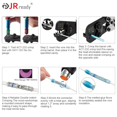 JRready 100Set AS81824 Crimp Splices IP68 Waterproof D-436-37 Blue Heat Shrink Butt Splice Connectors 20-16AWG (M81824/1-2 Equivalent) with Copper Crimp Splice & PVDF Tubes ST6389-16-100 - color: Blue Butt Splice&PVDF Tube-100Sets