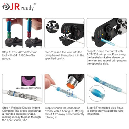 JRready 100Set AS81824 Crimp Splices IP68 Waterproof D-436-37 Blue Heat Shrink Butt Splice Connectors 20-16AWG (M81824/1-2 Equivalent) with Copper Crimp Splice & PVDF Tubes ST6389-16-100 - color: Blue Butt Splice&PVDF Tube-100Sets