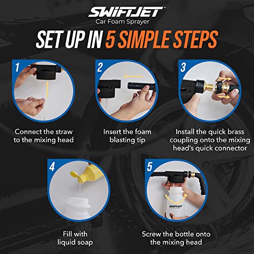 SwiftJet Car Wash Foam Gun + Microfiber Wash Mitt - Works with Any Soap - Garden Hose Car Foam Sprayer - Foam Cannon Car Wash Kit - Car Accessories Foam Blaster (Black Foam Gun with Mitt) - color: Black Foam Gun with Mitt