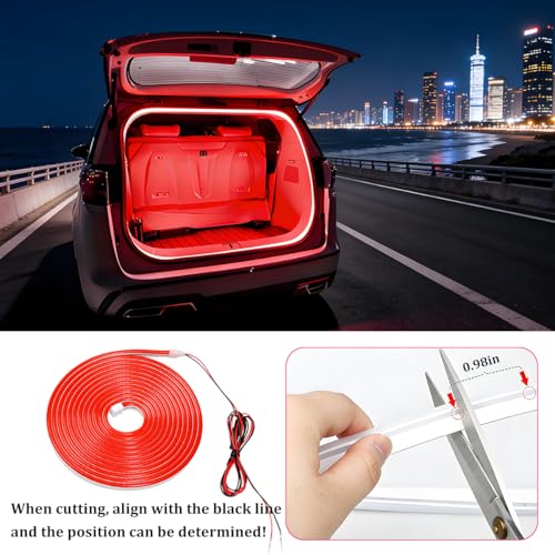 Car Trunk LED Strip Lights, 4M Dynamic Flowing Vehicle Trunk Ambient Strip Light, Flexible Waterproof Auto Neon Lighting Accessories, Universal for SUV Truck Motorcycle (Red) - color: Red