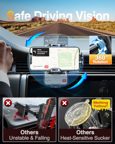 VANMASS 2026 Phone Holders for Your Car Ultimate Military-Grade Car Phone Holder Mount【Patent & Safety Certs】Upgraded Shockproof Truck Air Vent Phone Mount for iPhone 17 Pro Max 16 15 Samsung Android - color: Black