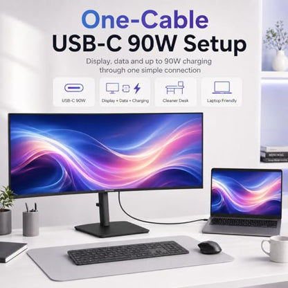 Deco Gear 40 inch Curved 5K2K Ultrawide Monitor, 5120x2160 WDQHD 21:9 IPS, Adaptive Sync, 75Hz USB-C 90W PD, 2500R 1ms MPRT, HDMI 2.0, DP 1.4, KVM, PIP/PBP, HDR, Speakers, Audio Out, Adjustable Stand - size: 40 Inch-75