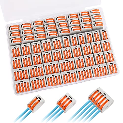60Pcs Lever Nuts Wire Connectors, 2 3 5 Port Compact Splicing Electrical Wire Connector Assortment Kit for Wiring 28-12 AWG, Quick Connect Electrical Terminals