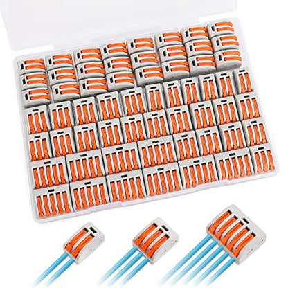 60Pcs Lever Nuts Wire Connectors, 2 3 5 Port Compact Splicing Electrical Wire Connector Assortment Kit for Wiring 28-12 AWG, Quick Connect Electrical Terminals