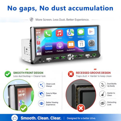 Single Din Car Stereo with Wireless Apple Carplay Android Auto 6.9'' Touchscreen 50W x 4 Output Car Radio bluetoothBackup Camera Mirror Link Navigation USB Type-C Fast Charging FM/AM EQ SWC