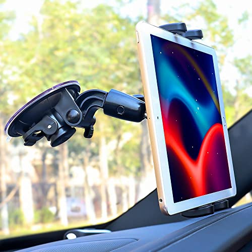 Car Windshield Tablet Mount Holder for 4-13" iPad Device, 360° Rotation Car Window Heavy Duty Suction Cup Tablet Holder for iPad Pro 12.9 10.5 9.7, iPad Air Mini, Samsung Tab, Kindle Fire