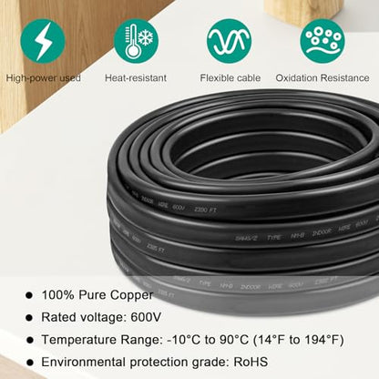 8/2 Wire with Ground - 10FT NM-B 8 Gauge Non-Metallic Sheathed Cable 100% Pure Copper 8 AWG 2 Conductor Residential Indoor Wire for Outlets, Switches, Other Loads and Lighting Wiring Projects etc. - size: 10FT, style: 8AWG/2