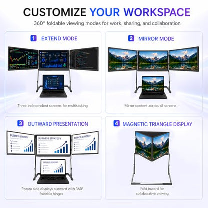 TriCreate 14" QHD Triple Portable Monitor Extender for Laptop - size: T14Q