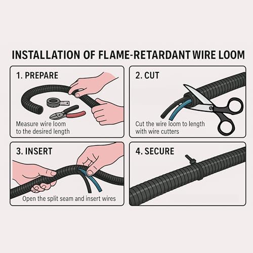 Electriduct 1/4" Flame Retardant Polypropylene Split Wire Loom Tubing Corrugated Conduit with Flammability Tracer - 25 Feet - Black - size: 0.25 Inch - 25 Feet