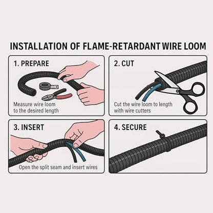 Electriduct 1/4" Flame Retardant Polypropylene Split Wire Loom Tubing Corrugated Conduit with Flammability Tracer - 25 Feet - Black - size: 0.25 Inch - 25 Feet