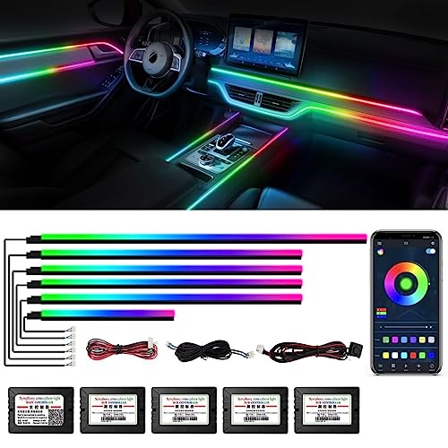 Dreamcolor Acrylic Interior Car Lights, WEBUPAR Car Accessories 6 in 1 Car LED Strip Lights with APP Control and 213 Modes, 175 inches 593 LEDs Fiber Optic Lights, RGB Neon Light Kits - size: dreamcolor 6 lights