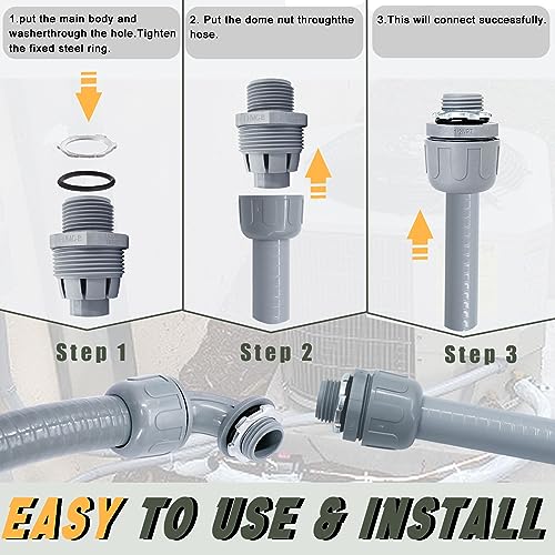Liquid-Tight Conduit and Connector Kit - 1/2 Inch 25 FT Non Metallic Liquid Tight Electrical Conduit with 5 Straight and 5 Angle Fittings - size: 1/2inch 25 Ft