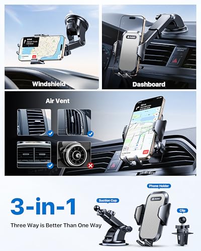 andobil Car Phone Holder, 2026 Military-Grade 89lbs Strongest Suction Phone Holders for Your Car Dashboard/Windshield/Vent Easy Clamp Cellphone Holder Truck Stand for iPhone 17 16 15 Pro Samsung Grey - color: Grey
