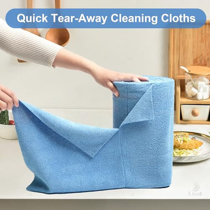 LIVOS Microfiber Cleaning Cloth Roll - 80 Pack, Reusable Paper Towels Blue Tear Away, Microfiber Towels for Cars, Super Absorbent Lint Free Cleaning Rags for House, Kitchen, Window-11.5"x11.5" - color: Blue