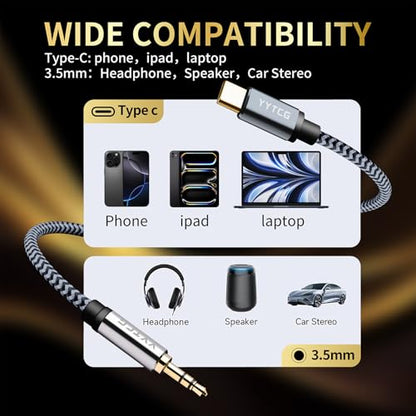 HiFi Aux to USB C, Type C to 3.5mm Audio Adapter Male Cable 5.9ft