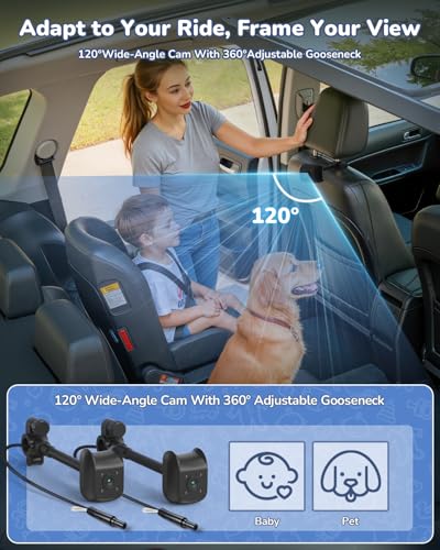 Baby Car Camera for 2 Kids | 6.86" 1080P IPS Dual-Camera Split Screen Monitor - 360° Rotation IR Night Vision - USB Powered Headrest Mount Baby Car Cam - size: 6.86-inch + Dual Cameras
