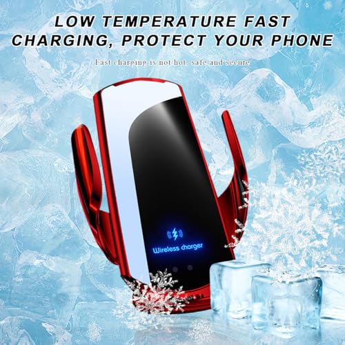 Wireless Car Charger, 15W Fast Charging Air Vent Mount Auto-Clamping Phone Holder, Automotive Electric Induction Charger 360° Rotating Magnetic Vent Mount Bracket for Smartphones (Red) - color: Red