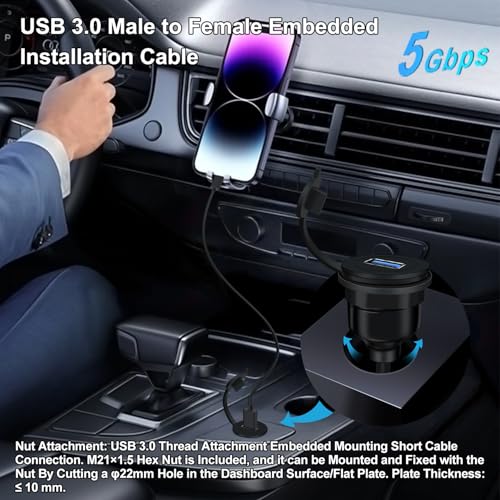 USB Panel Mount Cable 5Gbps USB 3.0 Male to Female Extension 5V 3A USB A Mount Car Mount Extension Cable Support Fast Charging for Car, Boat, Motorcycle, Truck, Etc (2 m/6.5 ft) - size: 2 m/6.5 ft