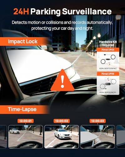 70mai 4K Dash Cam Front and Interior, 4K HDR Dash Camera with F1.55 Aperture, Wi-Fi 6, 24H Parking Surveillance, GPS, Loop Recording, 64GB Card Included, UHD Dashcam for Cars/Taxi/Uber/Lyft - size: T800E-64GB