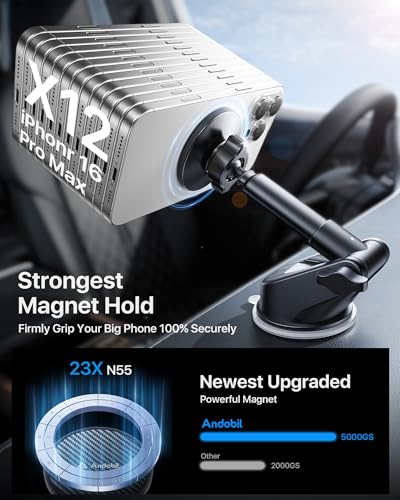 【Military-Grade】andobil 3 in1 Magnetic Phone Holder for Car Dashboard Windshield Vent 【Upgrade Suction & Strongest Magnet】Retractable for MagSafe Car Mount Mats for iPhone 17 16 15 14 Pro Max Sumsung - color: dashboard-black