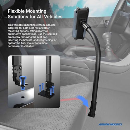 Arkon Mounts - Car Seat Rail Phone or Tablet Mount | Flexible Positioning | 22" Gooseneck | 360° Adjustability | Tablet Holder fits iPhone, Galaxy, Note and more | Up to 8" Screen Size